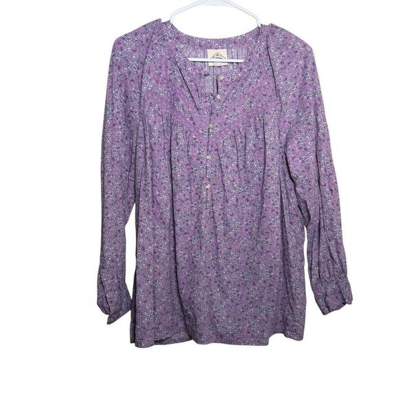 St John's Bay Blouse Women's Large Purple Floral Round Neck 3/4 Sleeve Top - Picture 1 of 9